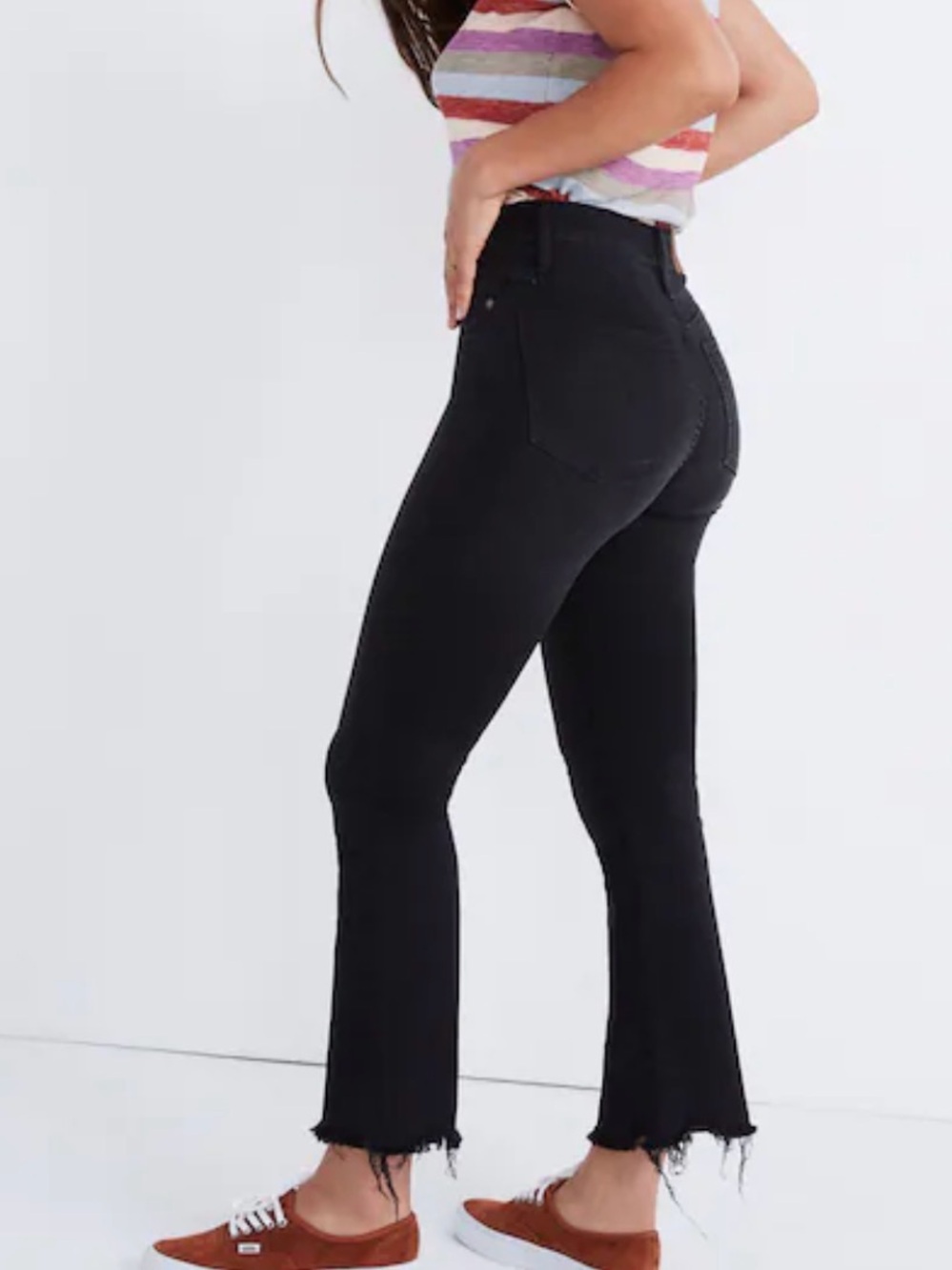 Madewell Black High-Rise cali denim boot Flare Jeans with Frayed Hem